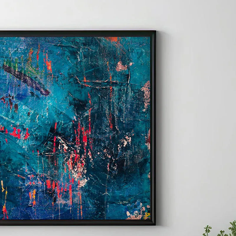 Electric-Blue Abstract Canvas Painting - Black Frame media 4