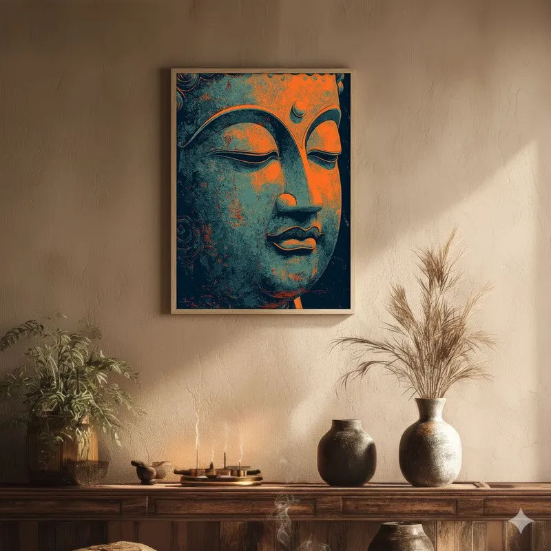Vivid Serenity Buddha Archival Paper Wall Painting With Brown Frame media 1
