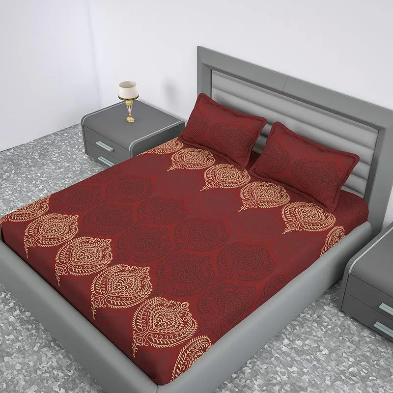 Folk Flair Ethnic Cotton Bedsheet (Maroon) - 144 TC media 4