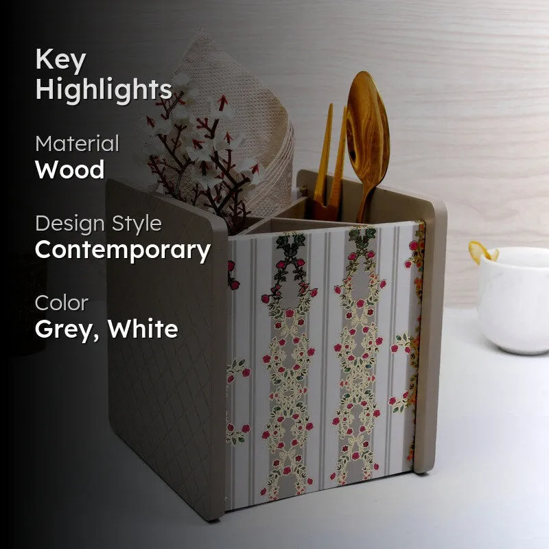 Beige Wooden Cutlery Stand media 2