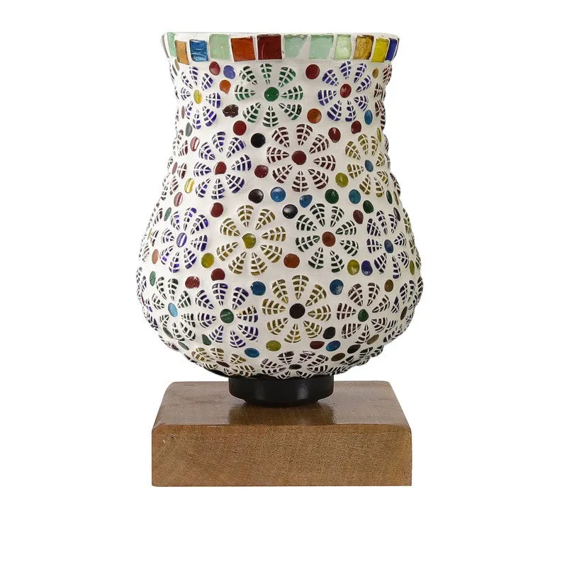 Glazic Mosaic Glass Table Lamp With Wooden Base - Multicolor media 5