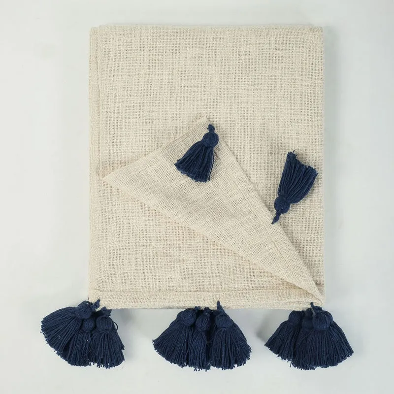 Tassura Tasselled Cotton Throw - Navy Blue media 6