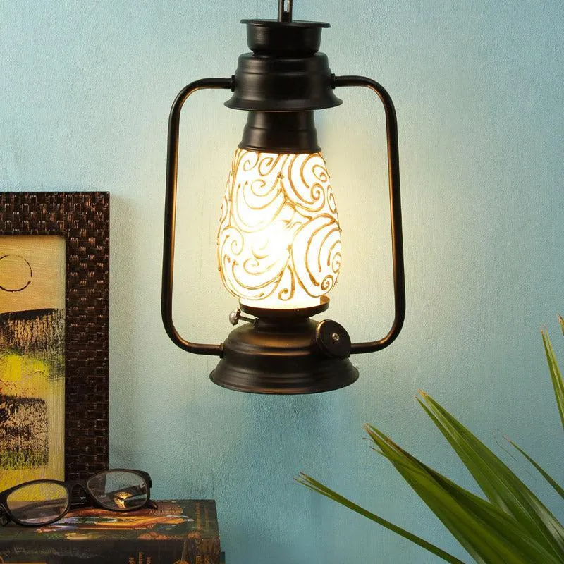 Saagar Mosaic Lantern Iron Wall Lamp - Black media 1