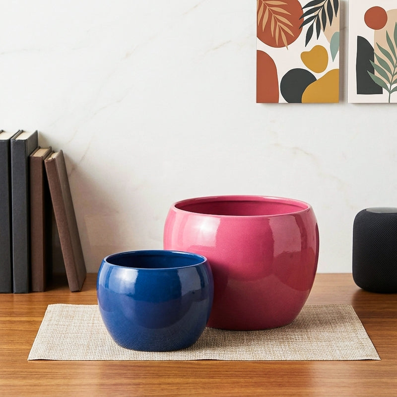 Nectera Metal Planter (Pink/Blue) - Set Of Two