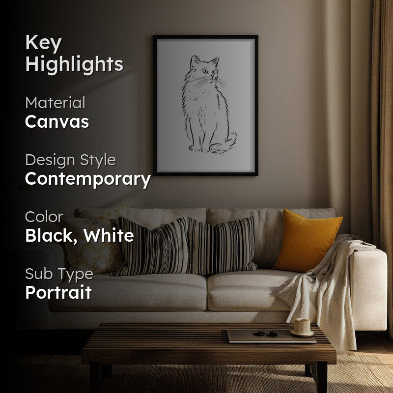 Cat Sketch Archival Canvas Wall Art - Black Frame media 2