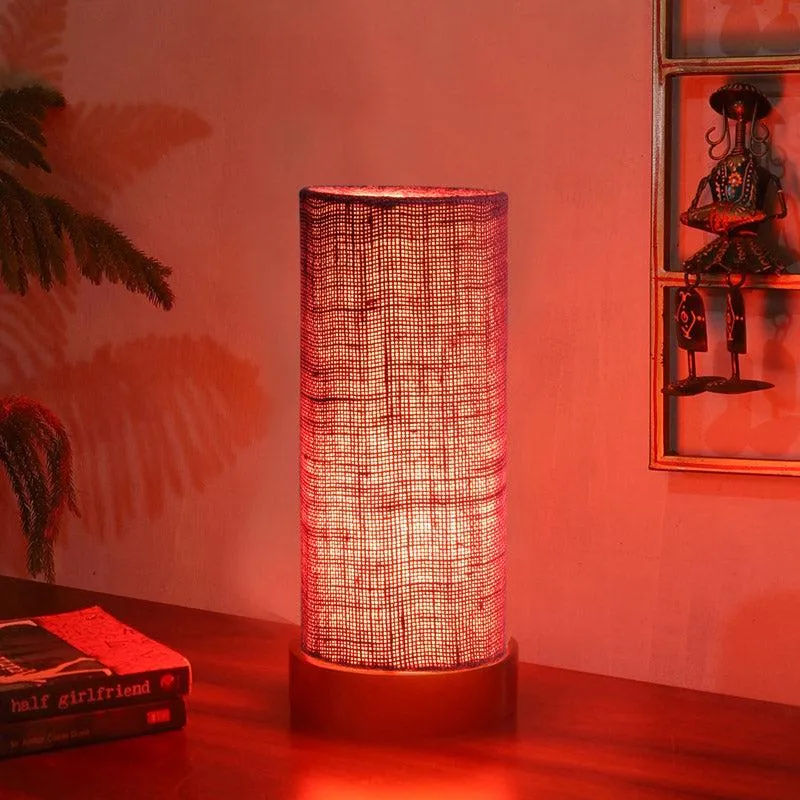 Mirza Tower Wooden Table Lamp With Jute Shade - Maroon,Brown media 2