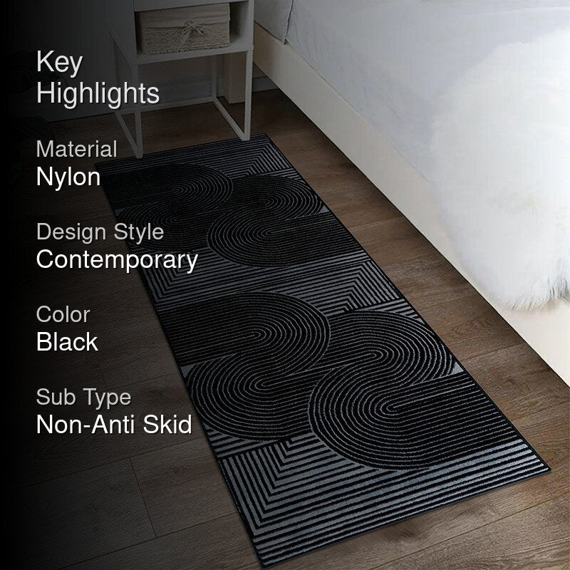 Icaria Non-Anti Skid Nylon Runner Rug - Grey & Black image 2