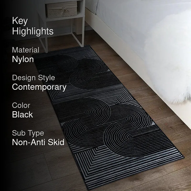 Icaria Non-Anti Skid Nylon Runner Rug - Grey & Black media 2