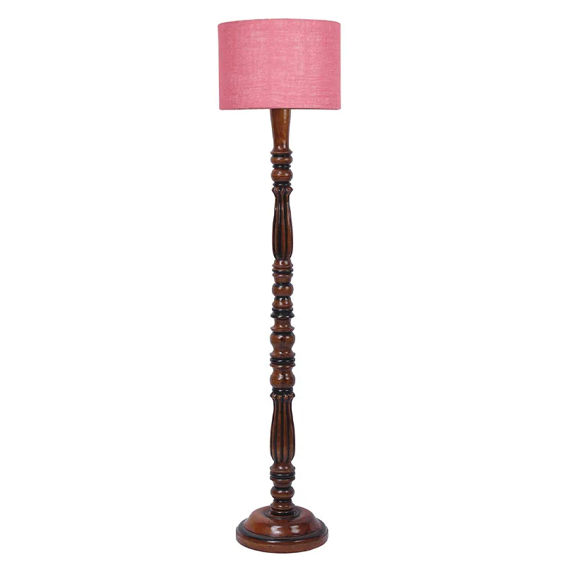 Masiya Vintage Wooden Floor Lamp With Jute Shade - Pink media 3