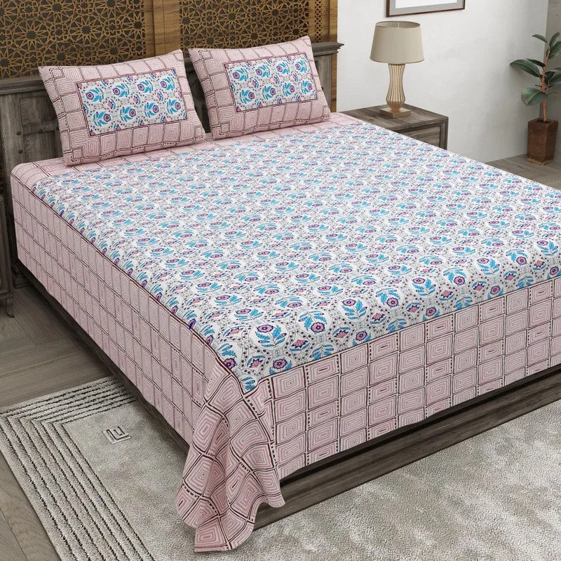 Aurao Cotton Bedsheet (Blue,Pink) - 240 TC media 1
