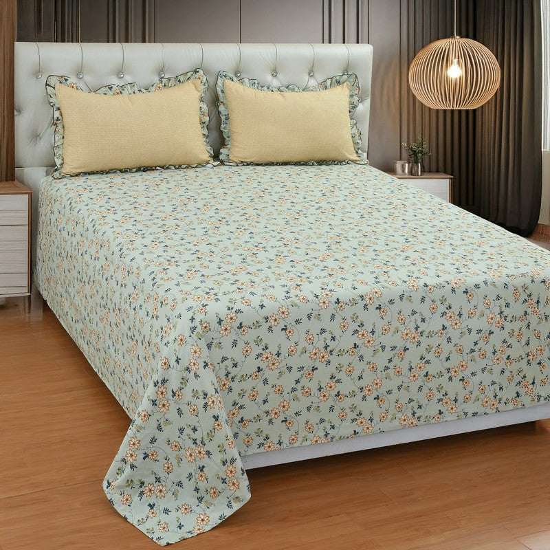 Floral Whirl Frill Micro Fiber Bedsheet - 150 GSM