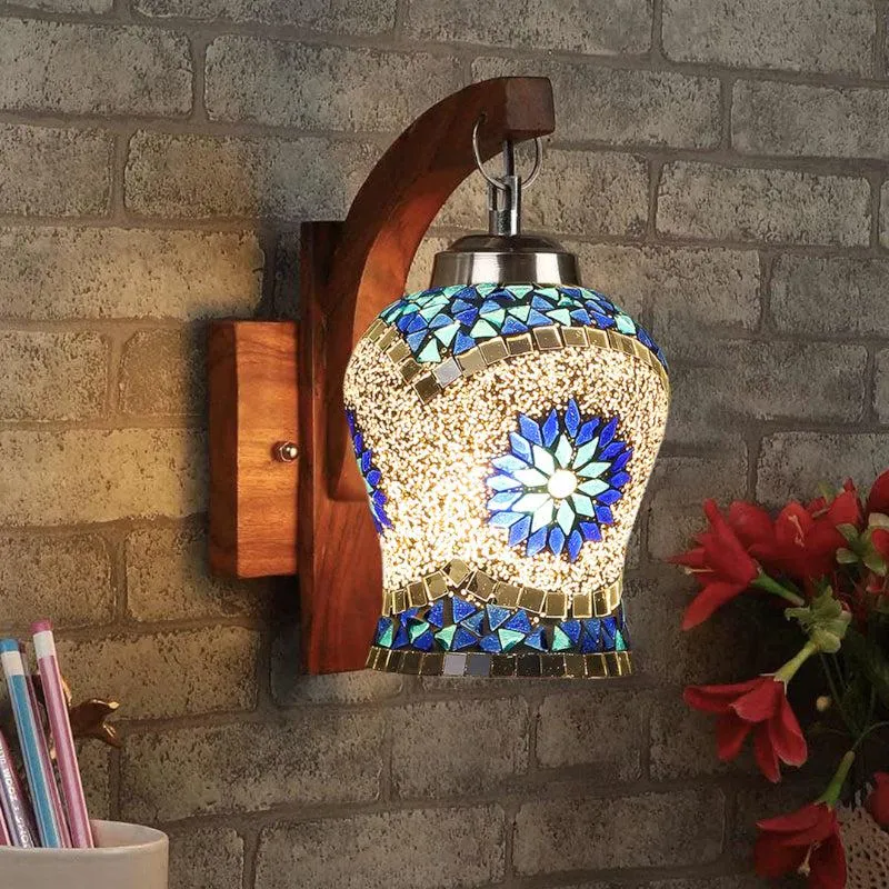 Prita Forma Mosaic Glass & Wooden Wall Lamp media 1