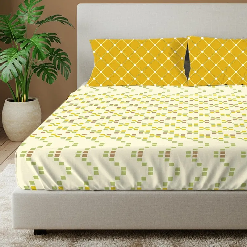 Urban Space GeoDot Cotton Bedsheet (Yellow) - 144 TC media 3