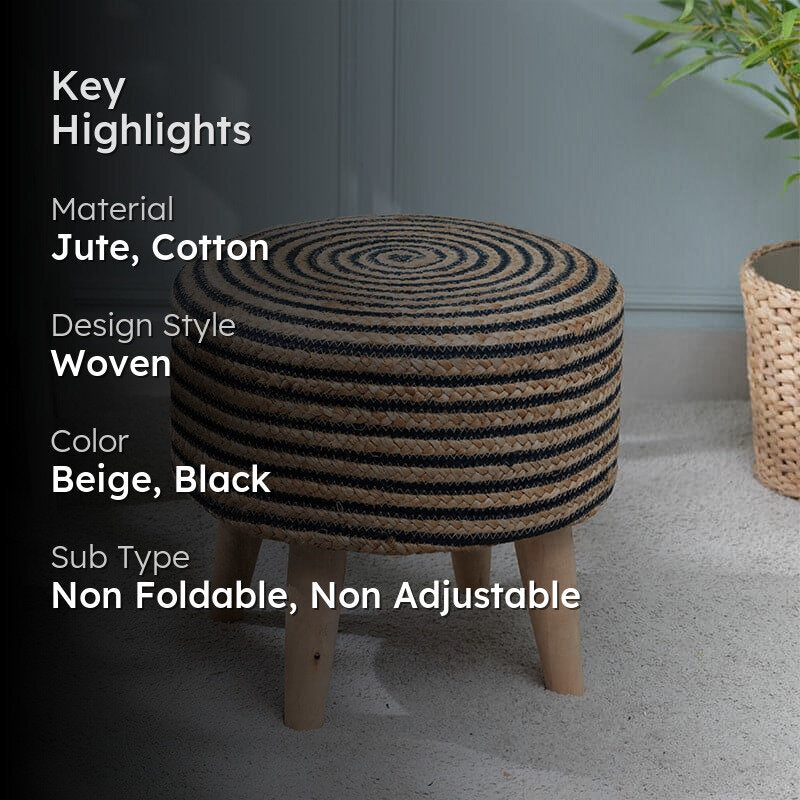Junis Striped Juco Ottoman - Beige & Black image 2