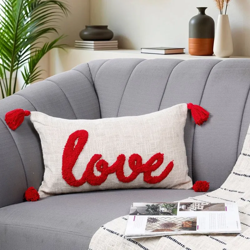 Love Tassle Tufted Cushion Cover Set (Red) - Set Of Two media 4