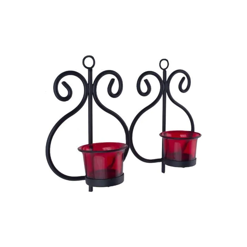 Seina Black Frame Sconce Candle Holder (Red) - Set Of Two media 3