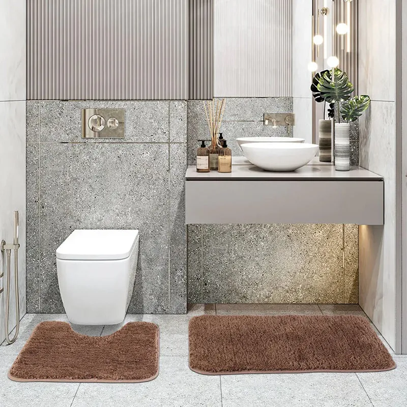 Helen Anti Skid Bath Mat & Contour Mat (Brown) - Set of Eight media 1