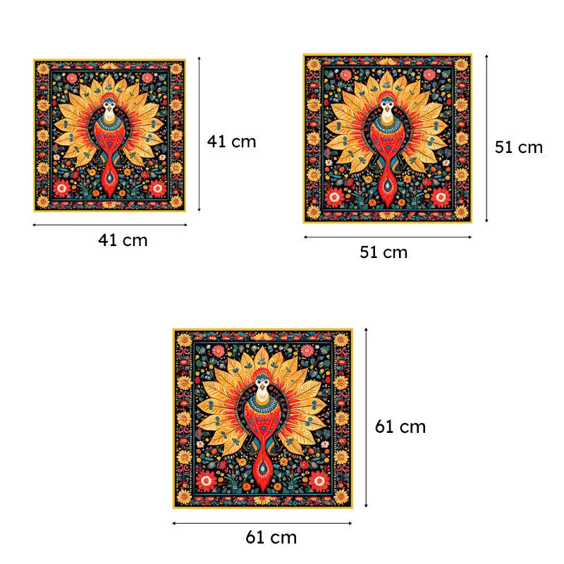 Peacock Trance Canvas Wall Painting With Frame - Gold media 7