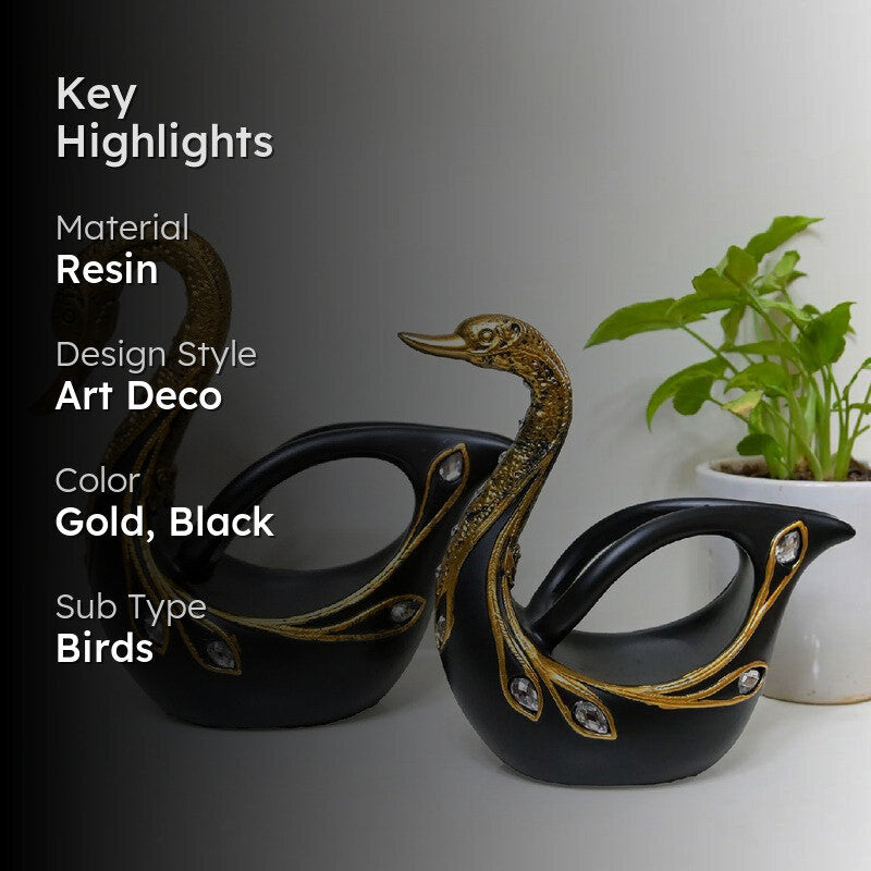 Twinora Black Gold Swan Showpiece - Set Of Two media 2