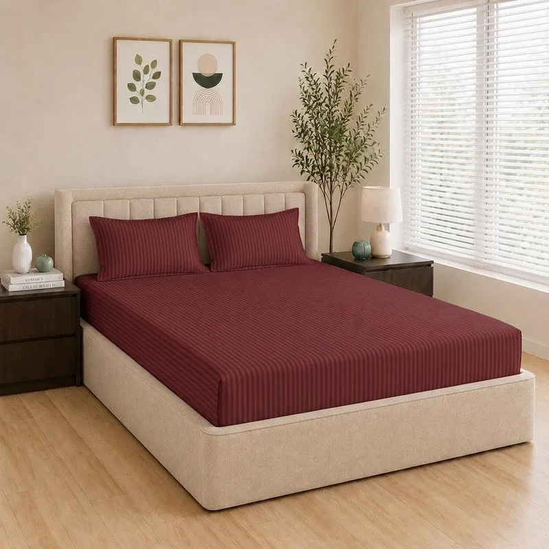 StripeScape  Glace Cotton Bedsheet (Maroon) - 130 GSM - 3