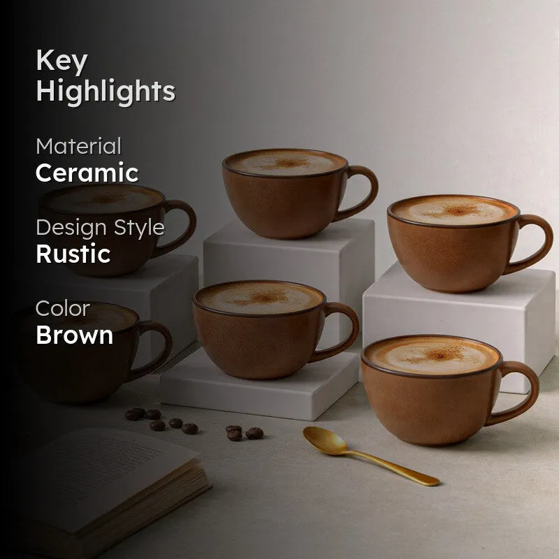 Cuddle Ceramic Tea Cup (250 mL Each),Dark Brown) - Set Of Six media 2