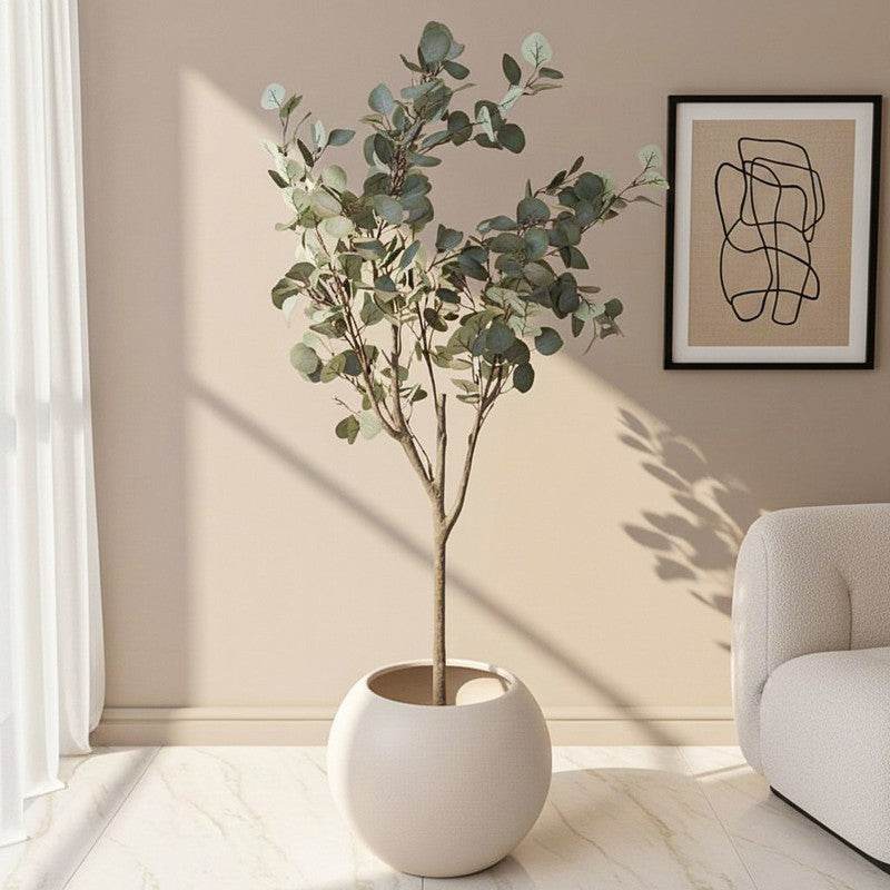 Lush Eucalyptus Artificial Plant With Black Plastic Pot