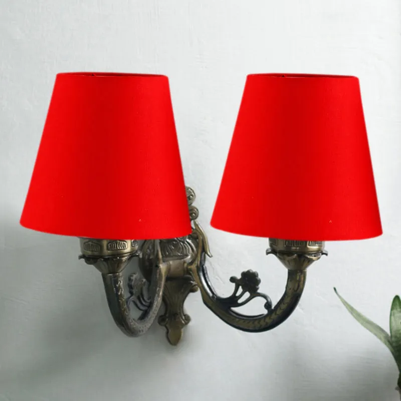 Vintage Conical Duo Fabric & Metal Wall Lamp - Red media 3