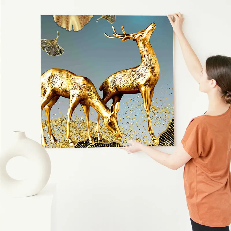 Golden Stags Canvas Wall Painting media 4