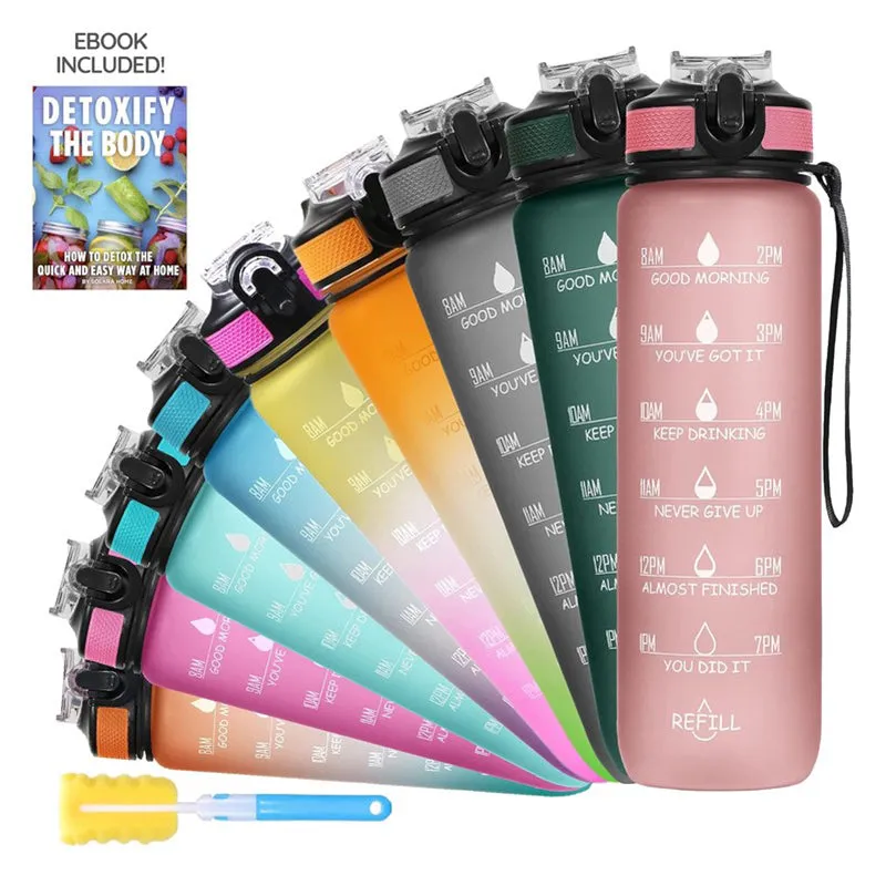 Pink bottle shown with other colour options and a cleaning brush