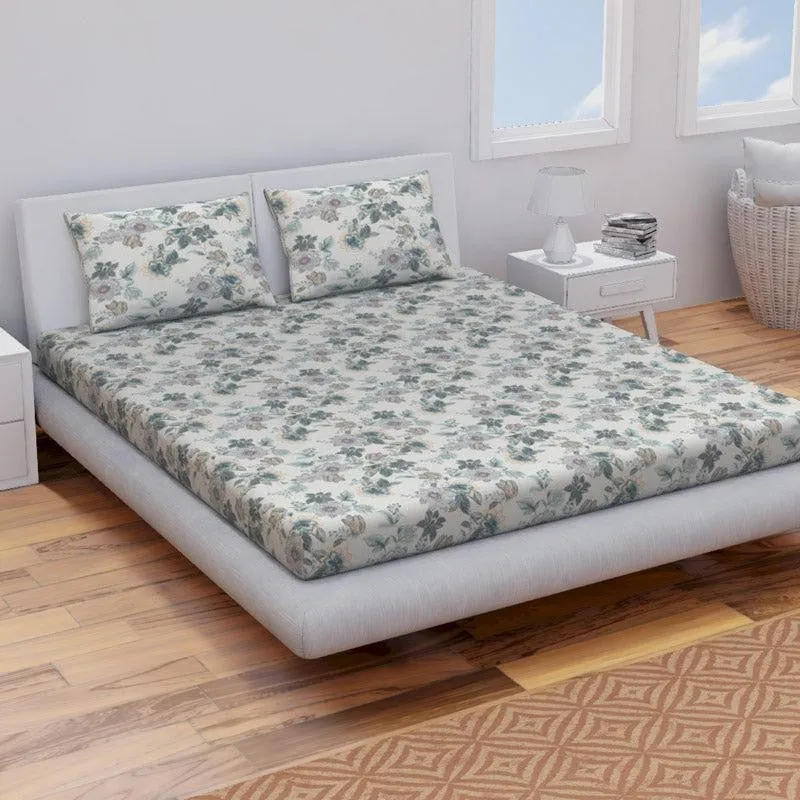 Himeya Comfort Percale Jade Garden Cotton Bedsheet (Pale Green) - 144 TC media 3