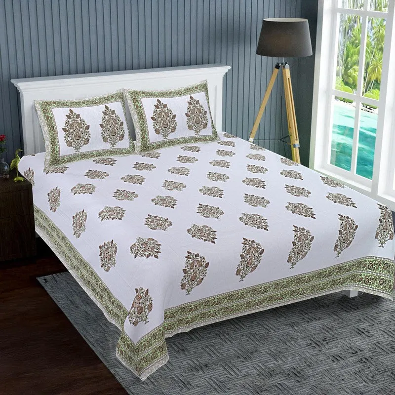 PetalRiwaaz Handblock Printed Cotton Bedsheet (Brown) - 400 TC media 1