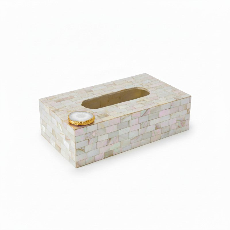 Suzzaine Handcrafted Mother Of Pearl & Agate Tissue Box - White media 3