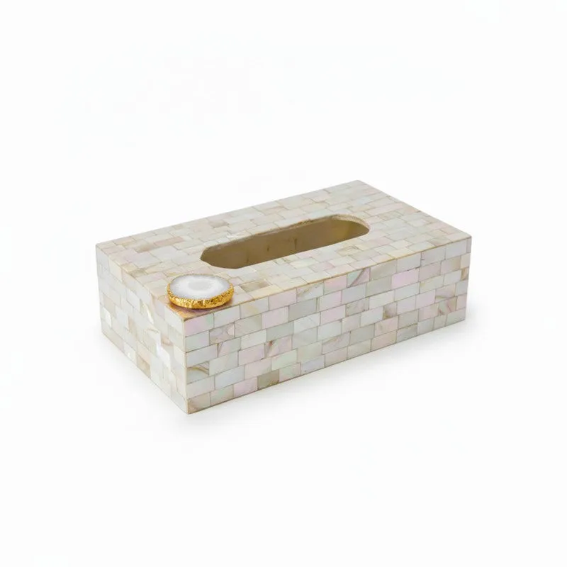 Suzzaine Handcrafted Mother Of Pearl & Agate Tissue Box - White media 3