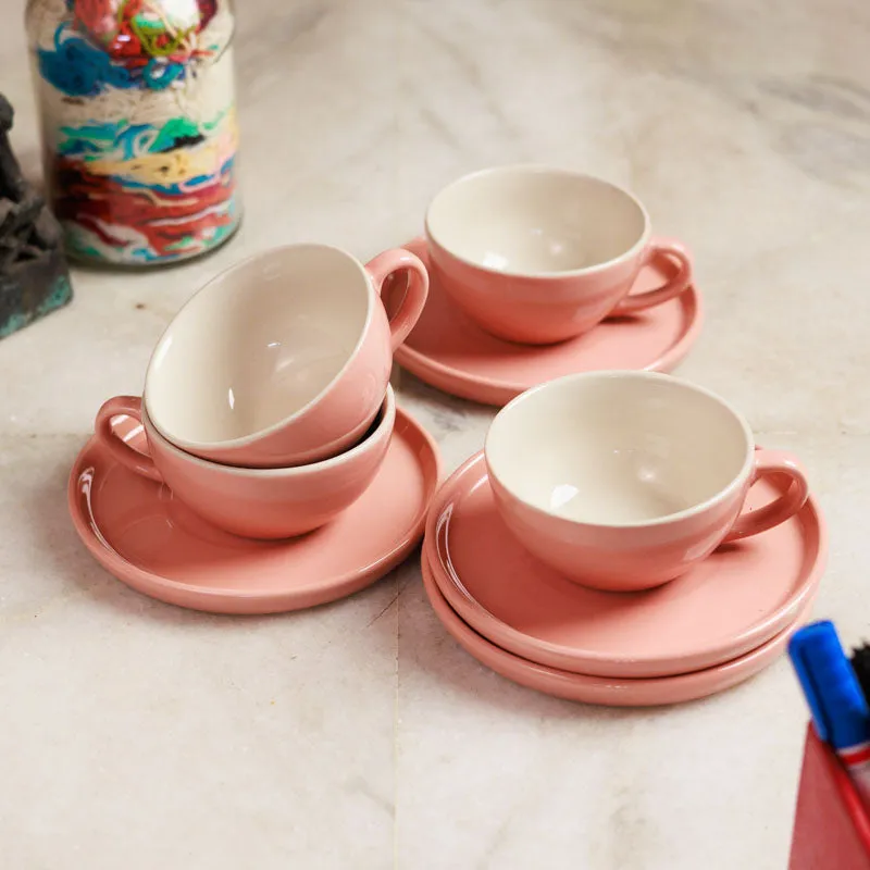 Blush & Brew Cup & Saucer (Pink/240 mL Each) - Set of Four media 1