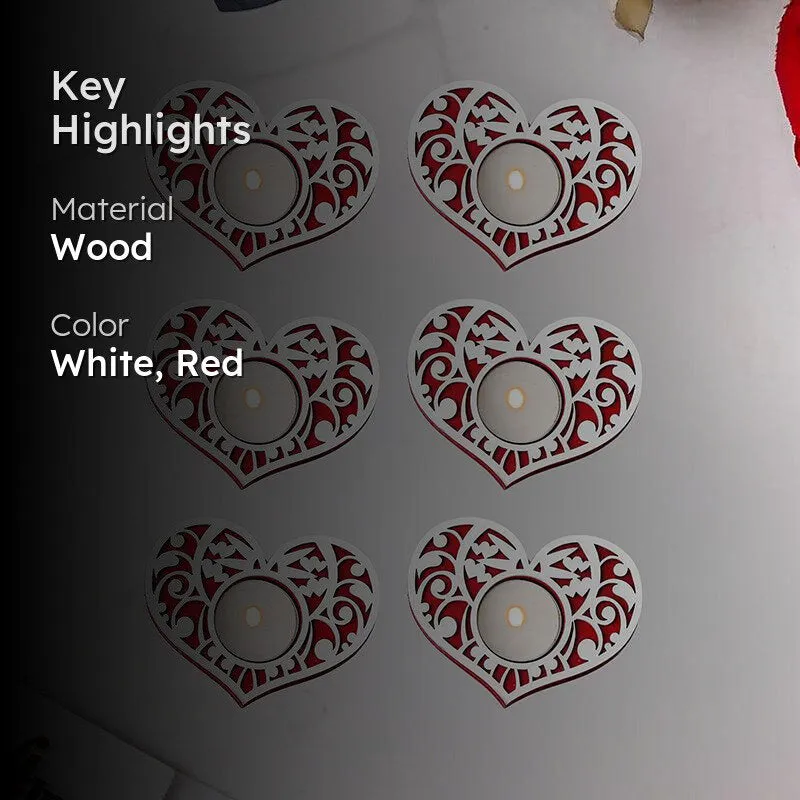 Intricate Heart Wood Tea Light Holder (Red) - Set Of Six media 2