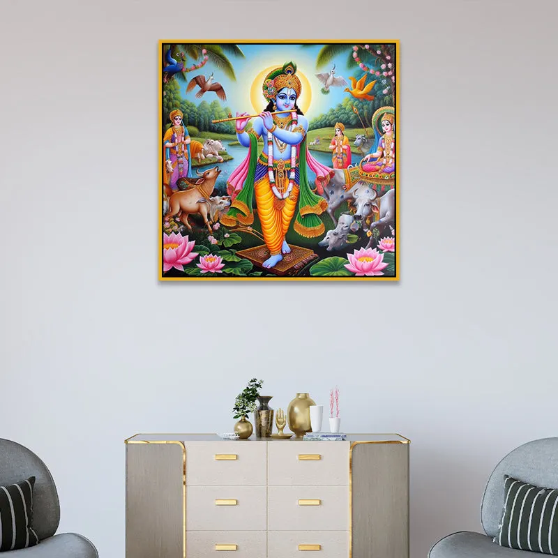 Vibrant Krishna Canvas Wall Art With Frame media 4