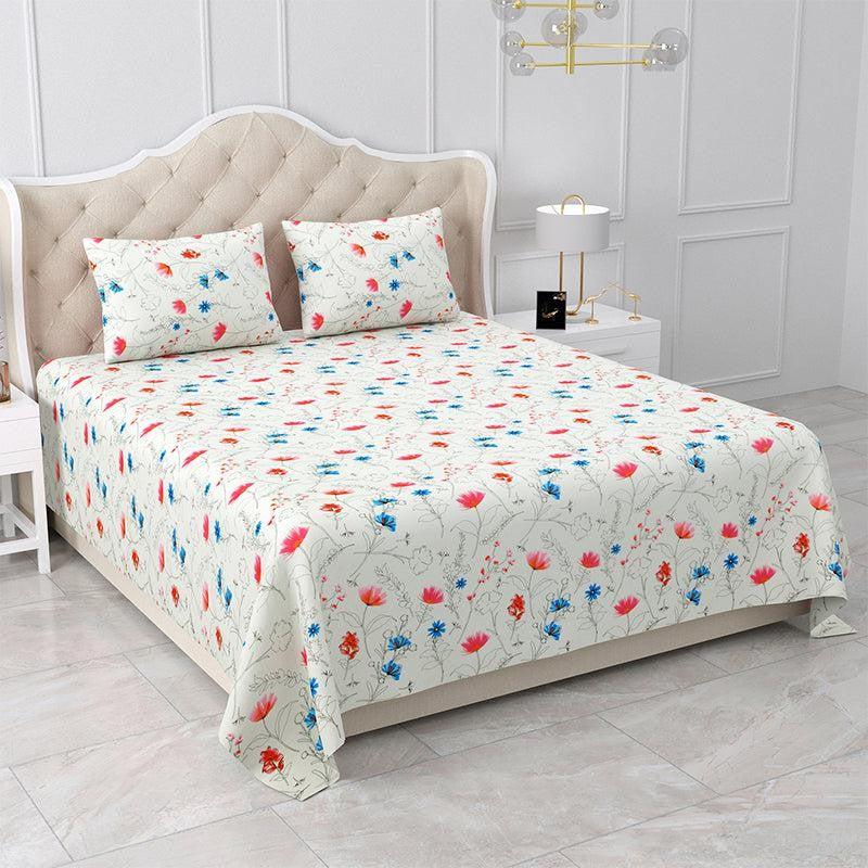 Silene Floral Cotton Bedsheet (Red,Blue) - 180 TC media 3
