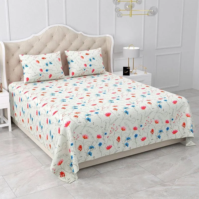 Silene Floral Cotton Bedsheet (Red,Blue) - 180 TC media 3