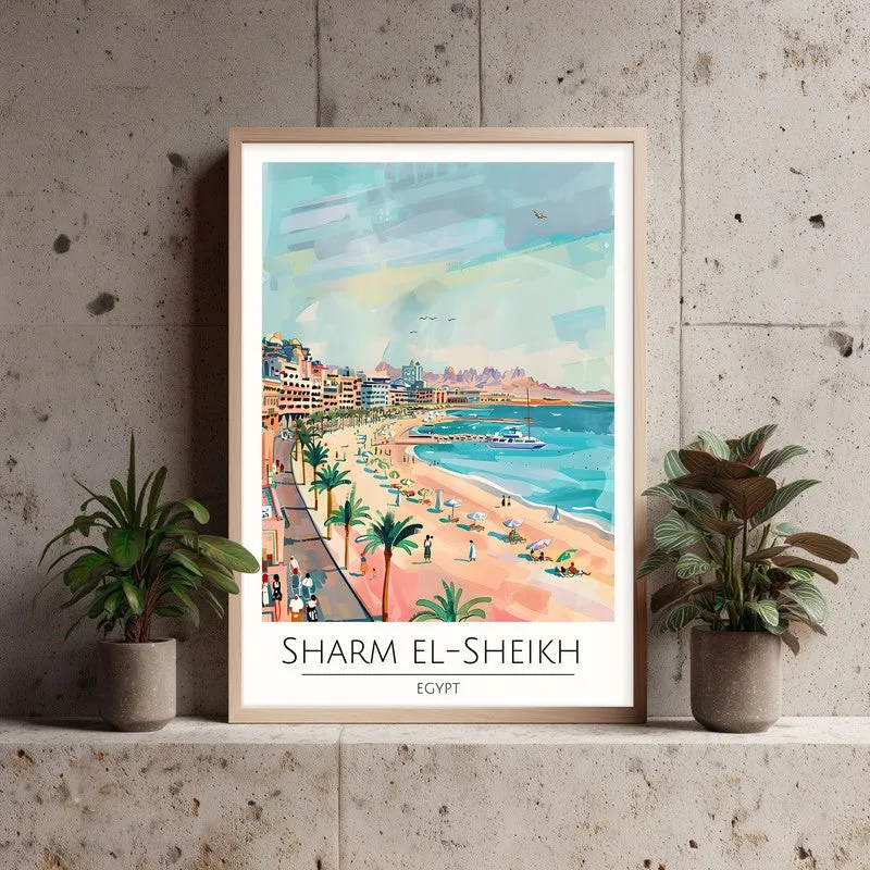 Vintage Sharm El-Sheikh Framed Canvas Archival Canvas Wall Painting - Natural Brown Frame media 3