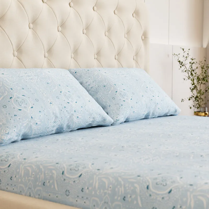 Meadow Ethnic Cotton Bedsheet (Blue) - 180 TC media 3