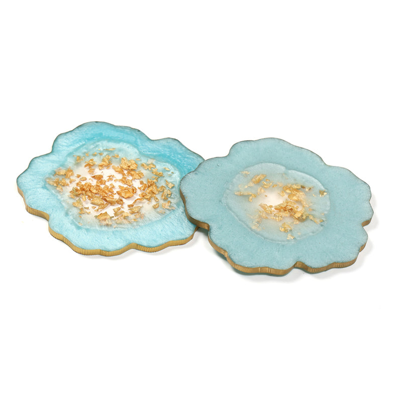 Gold Fleck Resin Coaster (Aqua Blue) - Set Of Two media 4