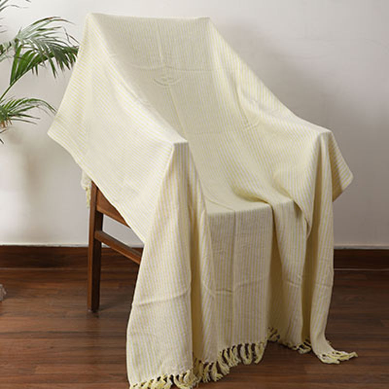 Delicate Drift Knitted Cotton Throw - Pale Yellow