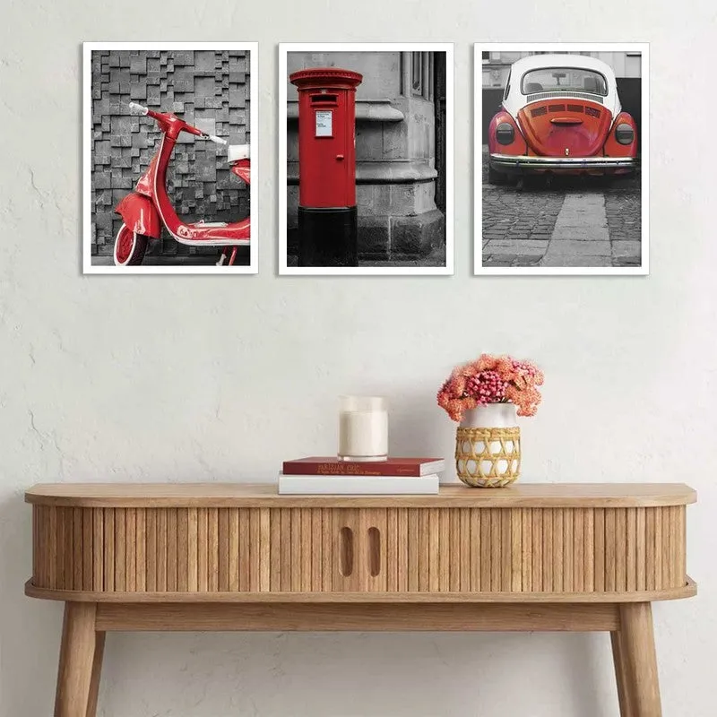 Crimson City Paper Wall Painting With MDF Frame (White) - Set Of Three media 4