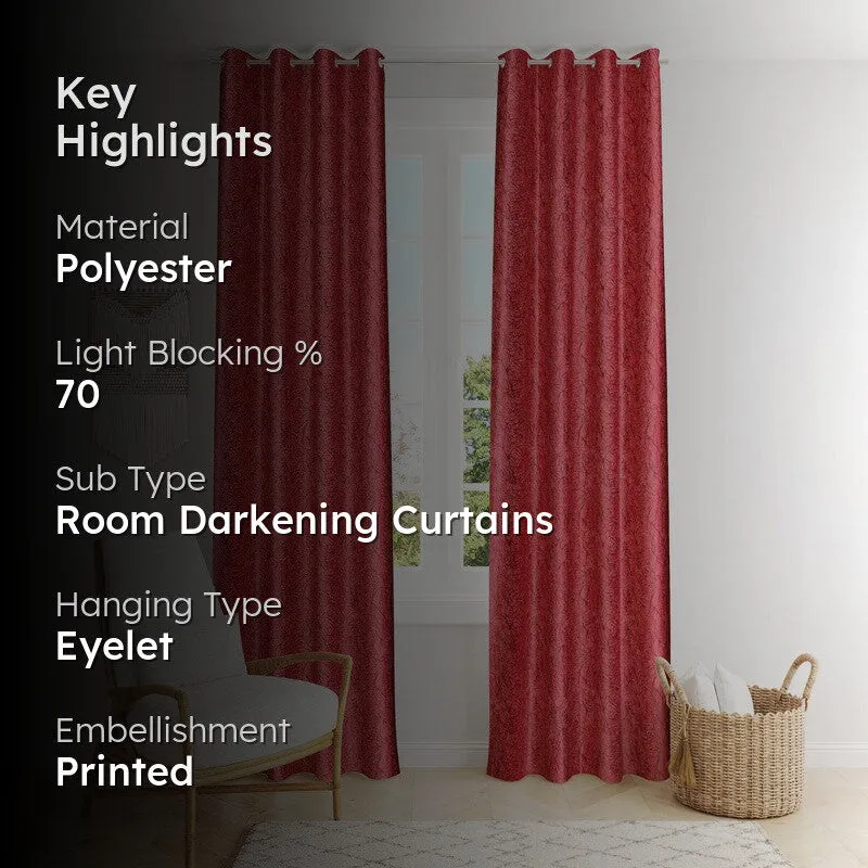 SoftFall Printed Curtains (Maroon) - Set Of Two media 2
