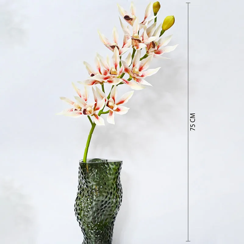 Artificial Orchid Polyester Flower Stick - White & Pink - 6