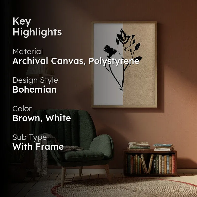 Dual Bloom Canvas Wall Painting With Brown Frame media 2