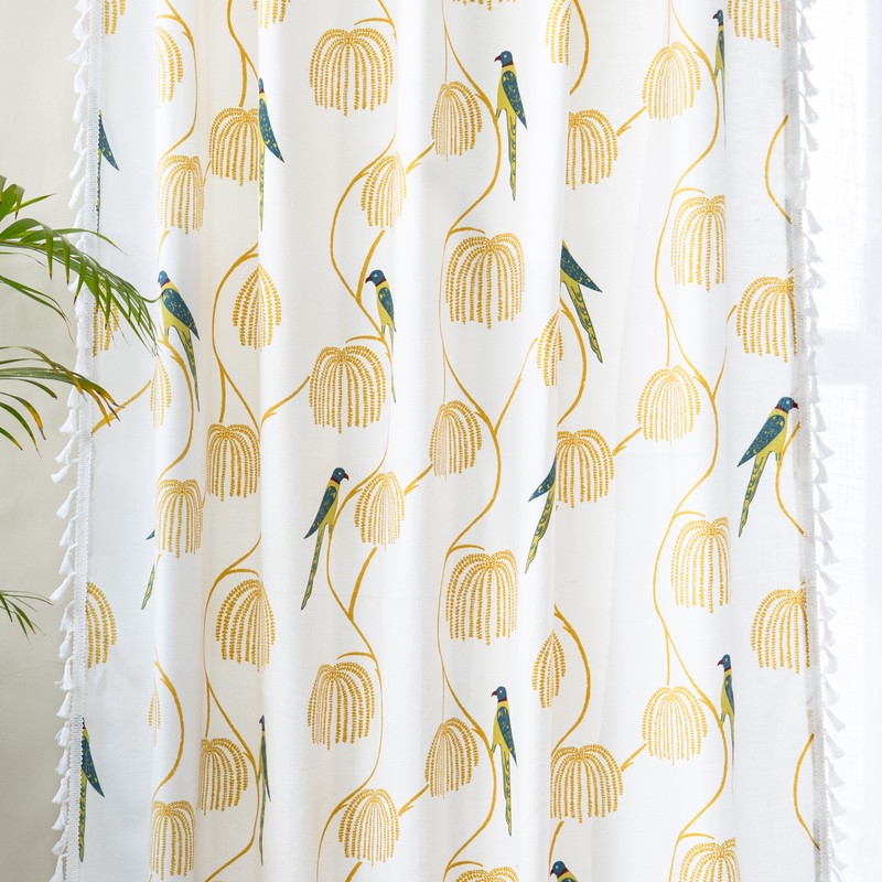 Tranquebar Home Floral Whisper Cotton Curtains(Yellow) - Set Of Two media 4