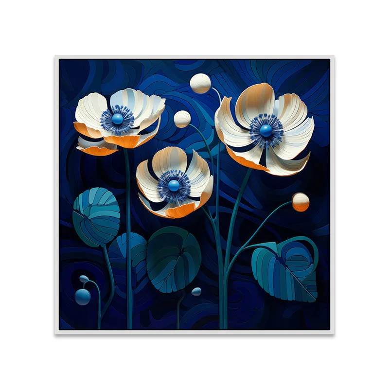 Sapphire Garden Canvas Wall Painting With Frame - White media 5