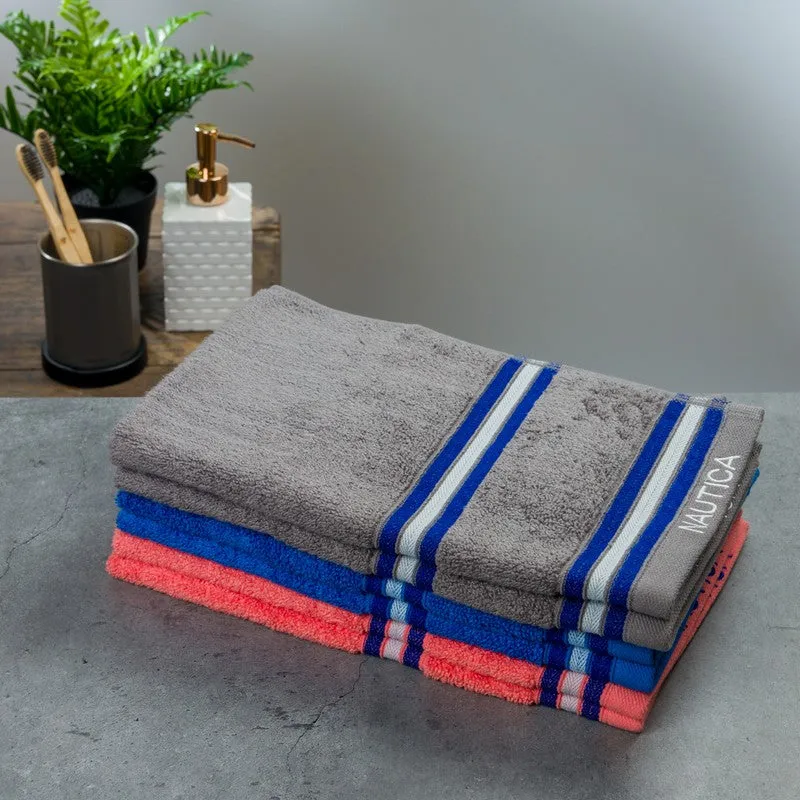 Nautica Dove Dual Down Cotton Hand Towel (Blue,Coral & Grey) - Set Of Six media 1