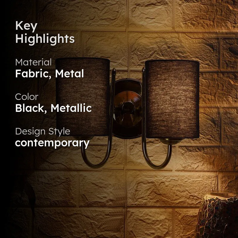 Veda Duo Cylindrical Fabric & Metal Wall Lamp - Black media 2